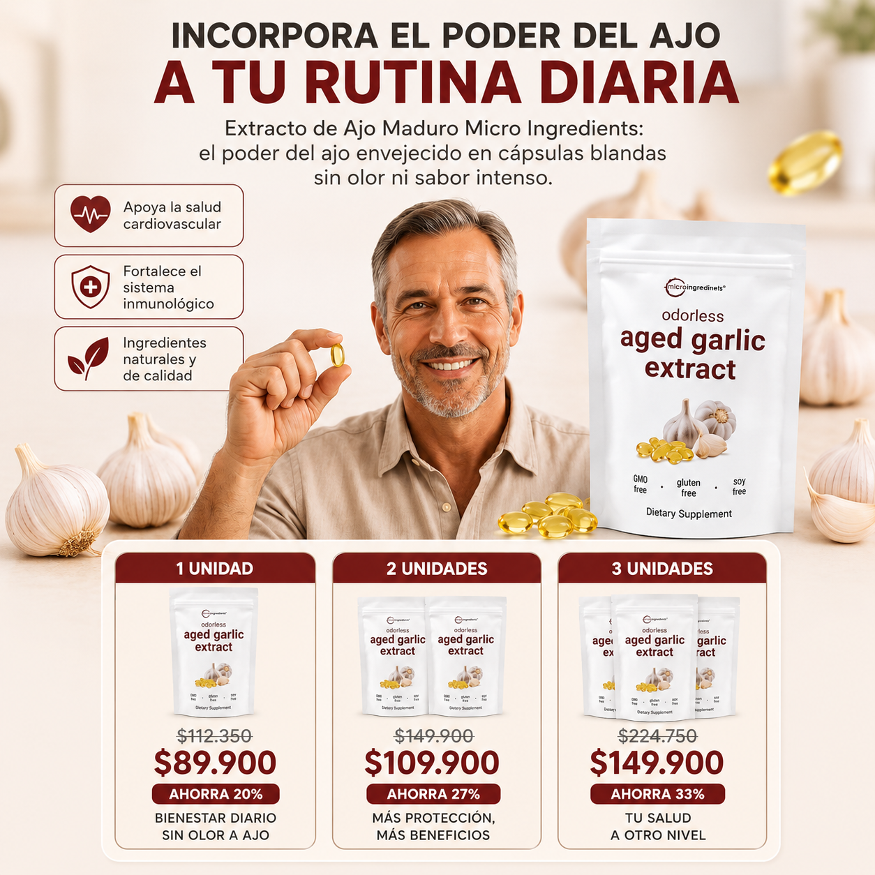Extracto de Ajo Maduro – Bienestar cardiovascular y antioxidante en una cápsula